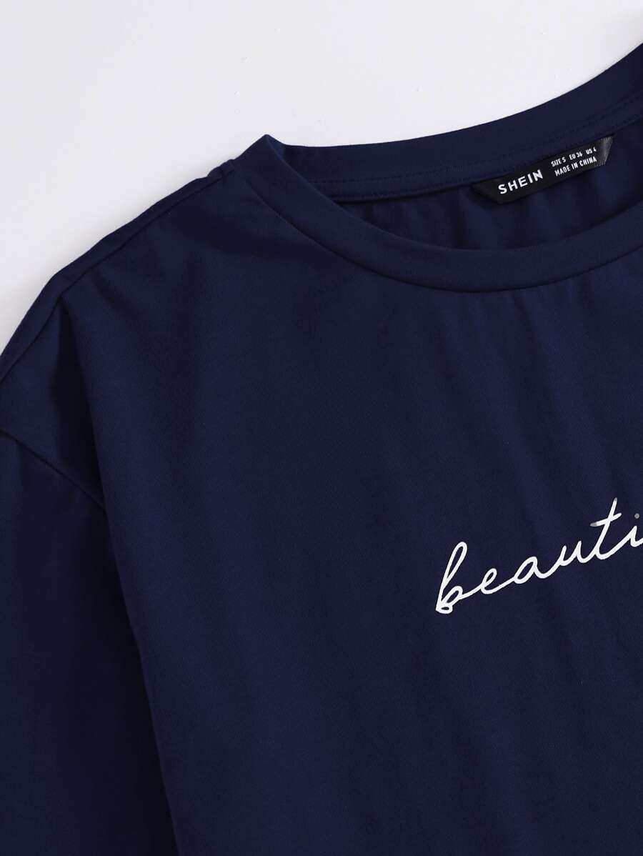 SHEIN EZwear Camiseta con estampa de eslogan "Alma hermosa"