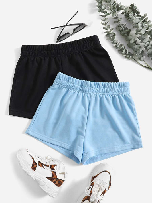 SHEIN EZwear 2 paquetes de pantalones cortos deportivos elásticos de cintura sólida