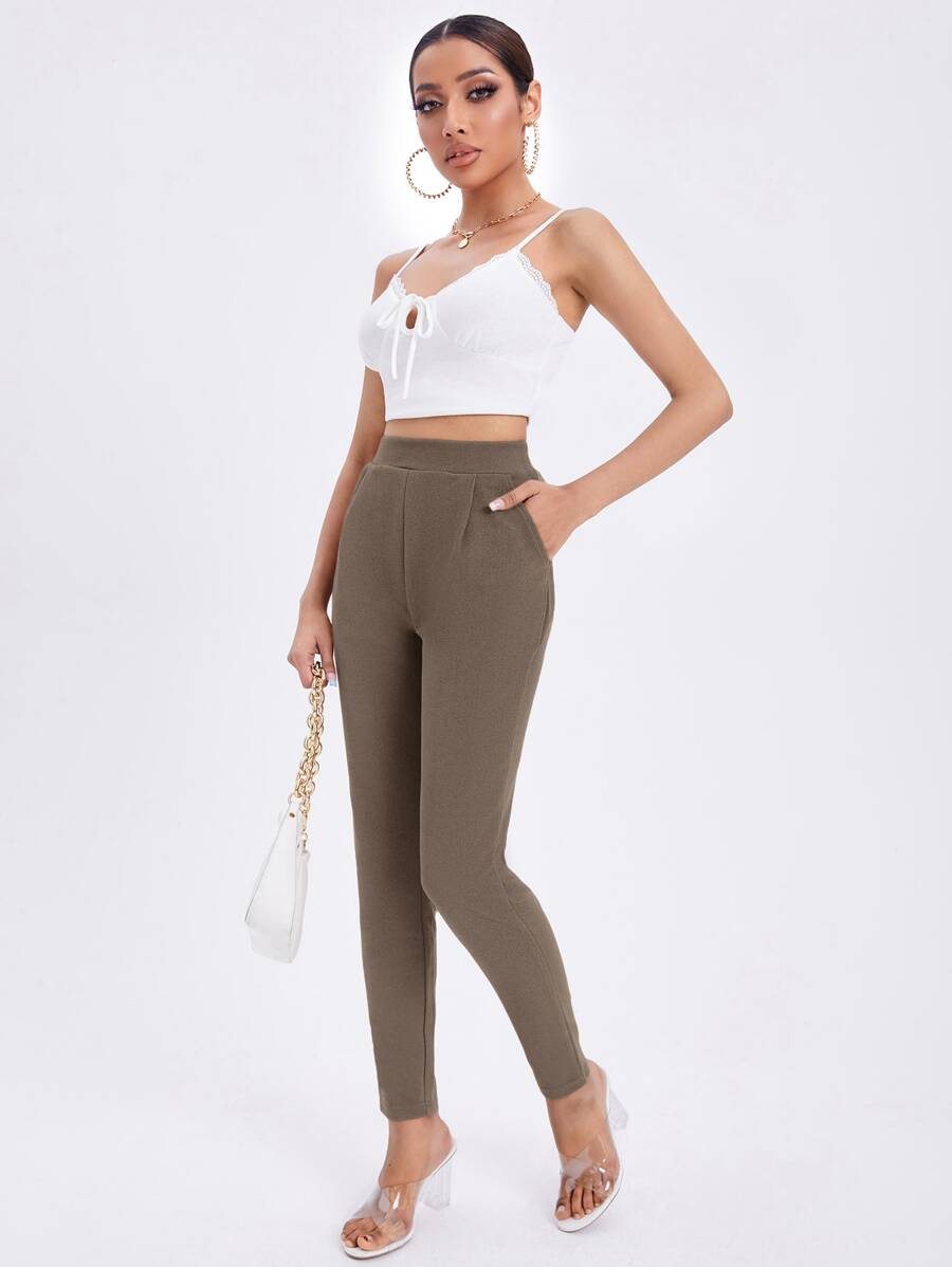 SHEIN Essnce Pantalones pitillo con bolsillos de corte diagonal