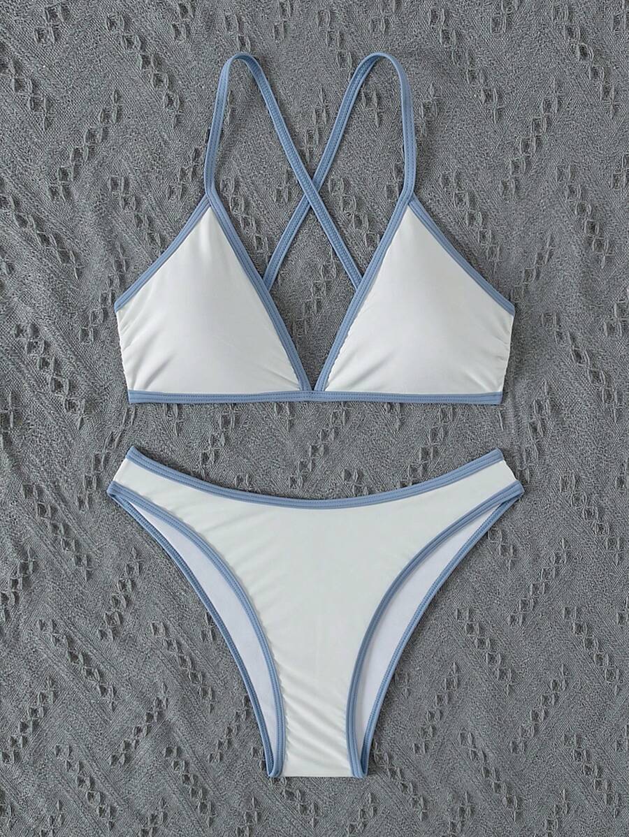Swim Mod Conjunto De Bikini De Cintura Alta Con Bloque De Colores Y Borde En Contraste