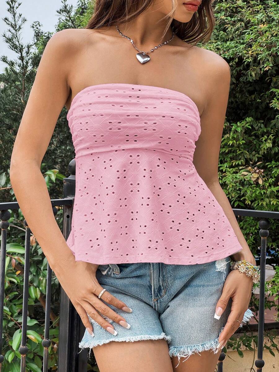 SHEIN EZwear Top sin tirantes de punto jacquard hueco para mujer
