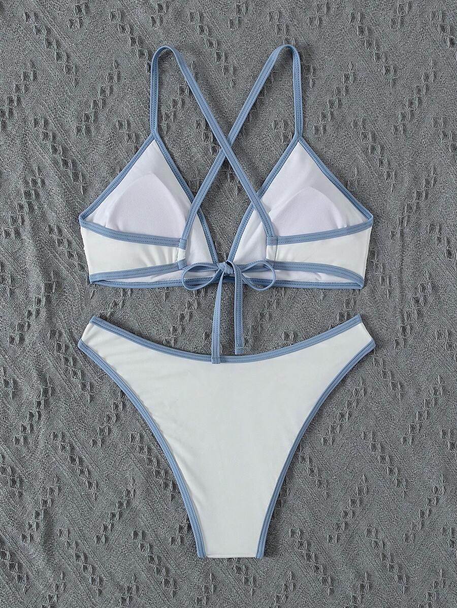 Swim Mod Conjunto De Bikini De Cintura Alta Con Bloque De Colores Y Borde En Contraste