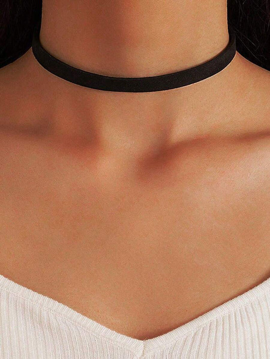 1 pieza Elegante y sexy collar gargantilla negro de una sola capa, minimalista y versátil, adecuado para uso diario y en vacaciones por las señoras