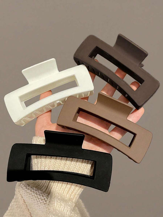 4 piezas/1 pieza Pinzas de pelo cuadradas grandes de 11 cm de plástico negro, blanco y marrón para mujeres, de estilo elegante y minimalista, adecuadas para uso diario, fiesta, viaje, para peinar, lavar, maquillaje y accesorios de vestir. Pinzas de pelo p
