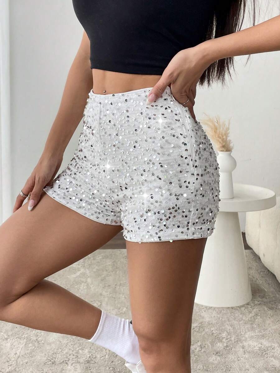 SHEIN EZwear Pantalones cortos de moda de verano con decoración de lentejuelas
