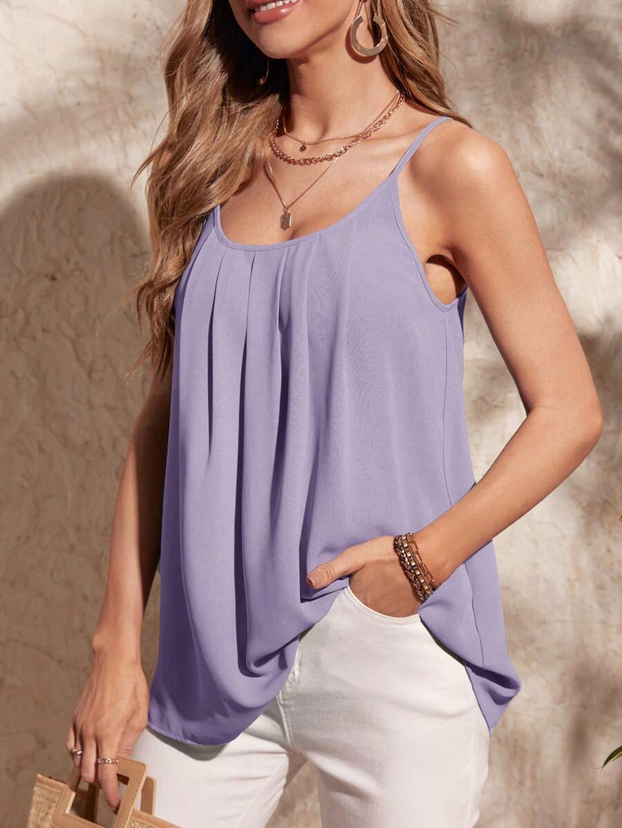 SHEIN Clasi Camisola plisada de color liso casual de vacaciones para mujer