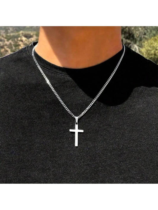 1 pieza Collar con colgante de cruz de acero inoxidable de moda para hombres - Ideal para uso diario, ¡regalo perfecto para el novio! Regalo del Día del Padre Joyería escolar para hombres Accesorios Y2k Hombres góticos Cadenas Accesorios de jeans Joyería