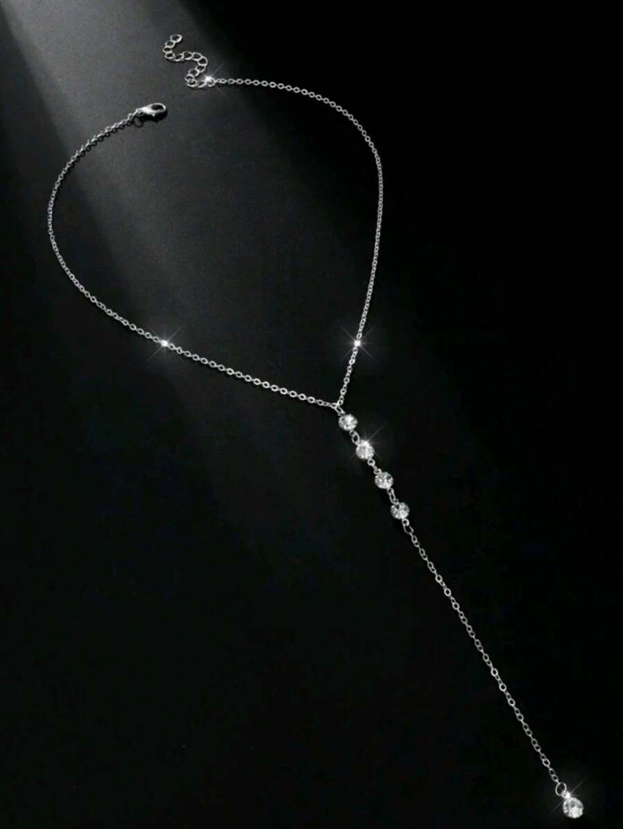1 pieza Collar en forma de Y con diamantes de plata de moda y sexy para mujeres, collar largo brillante de plata glamoroso para niñas, joyería preciosa para fiesta para mujeres, adecuado para uso en fiestas y como regalo para mamá
