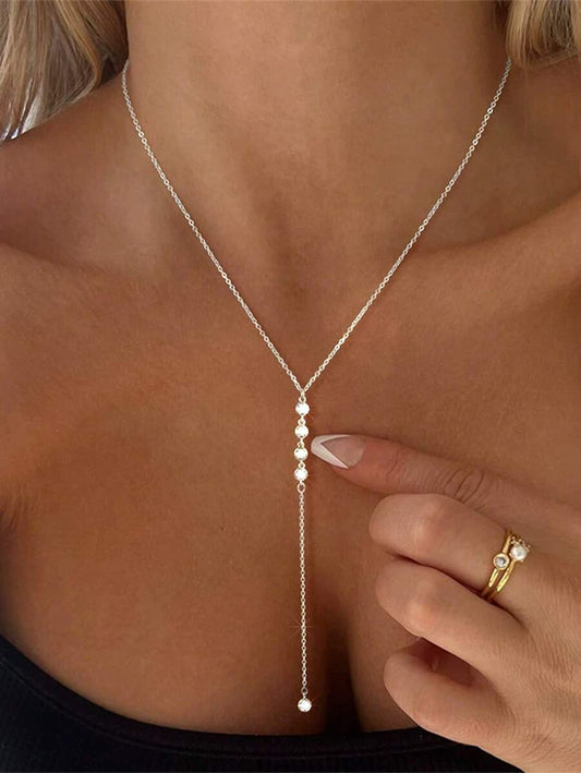 1 pieza Collar en forma de Y con diamantes de plata de moda y sexy para mujeres, collar largo brillante de plata glamoroso para niñas, joyería preciosa para fiesta para mujeres, adecuado para uso en fiestas y como regalo para mamá