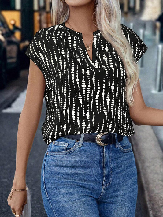 SHEIN LUNE Blusa casual de verano para mujer con escote en pico y estampado integral