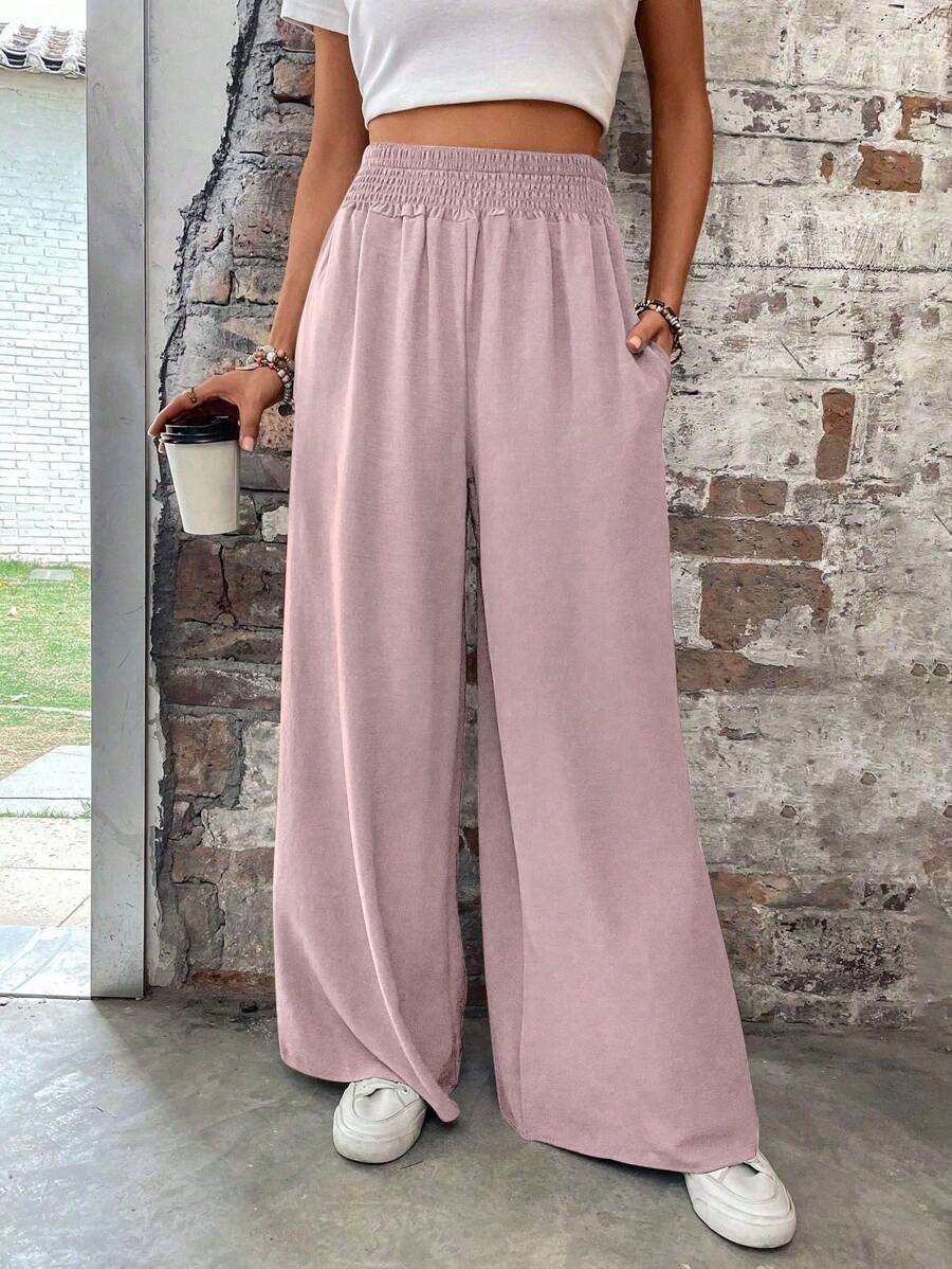 Flirla Pantalones casuales de unicolor y corte holgado para mujer, adecuados para el verano