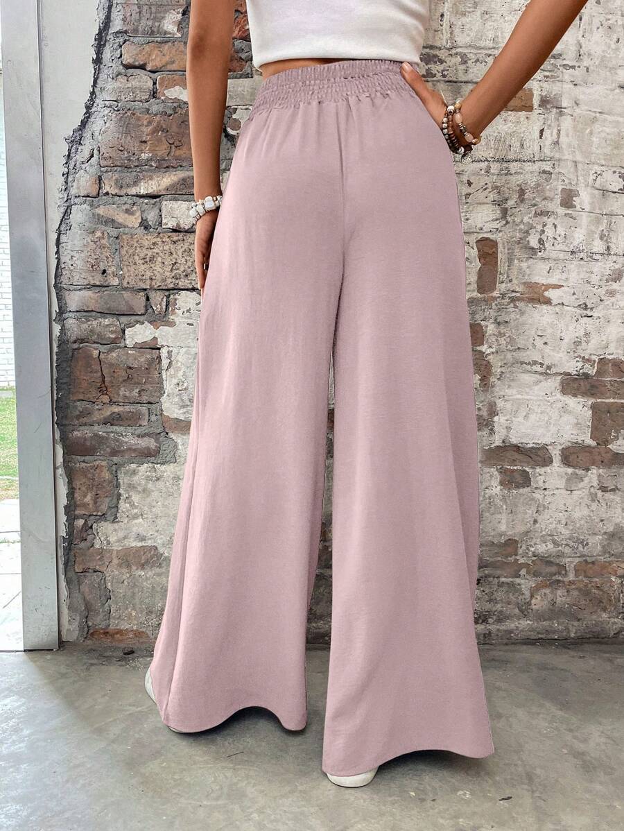 Flirla Pantalones casuales de unicolor y corte holgado para mujer, adecuados para el verano