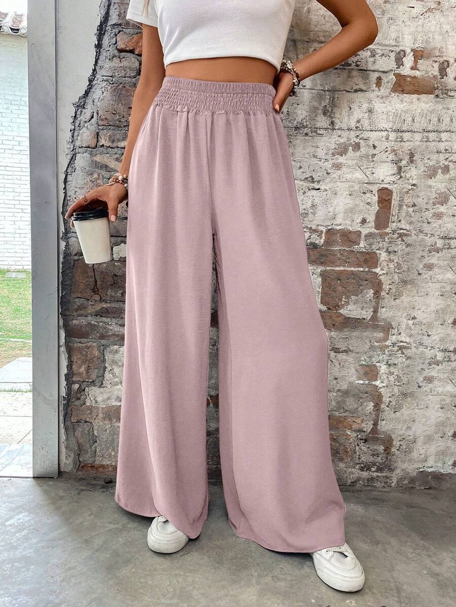 Flirla Pantalones casuales de unicolor y corte holgado para mujer, adecuados para el verano