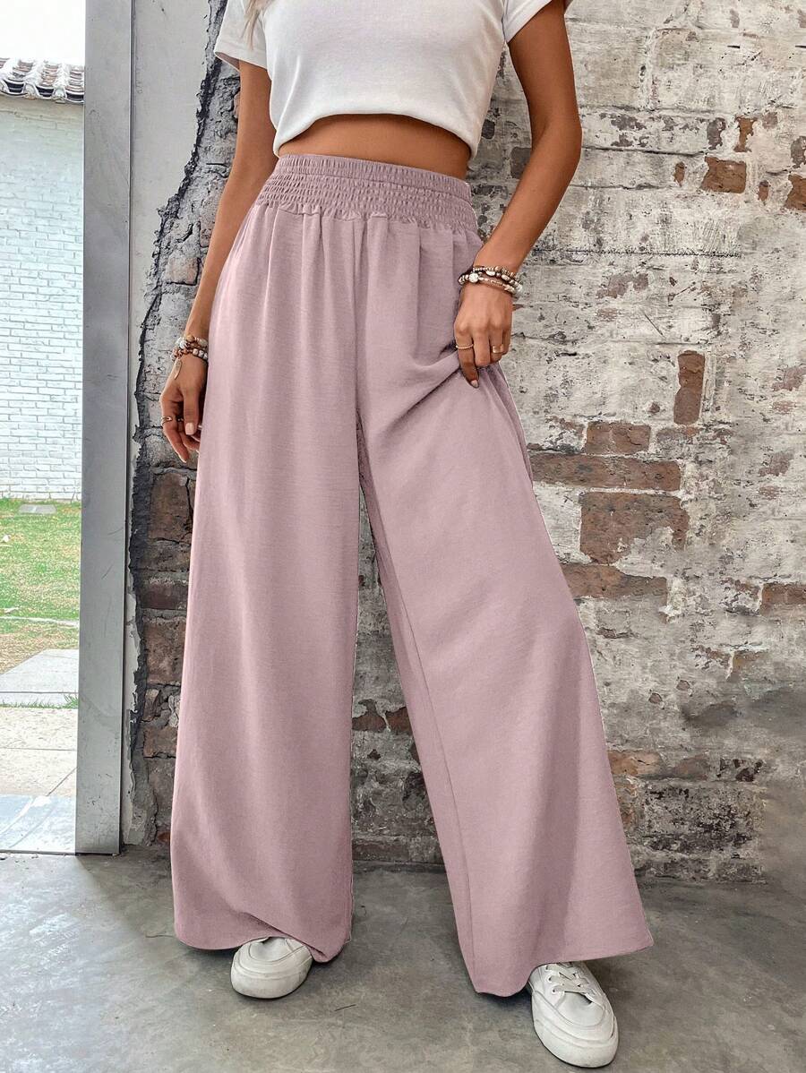 Flirla Pantalones casuales de unicolor y corte holgado para mujer, adecuados para el verano