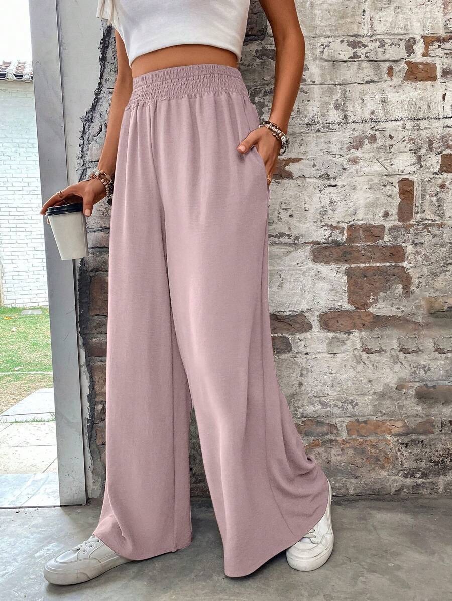 Flirla Pantalones casuales de unicolor y corte holgado para mujer, adecuados para el verano