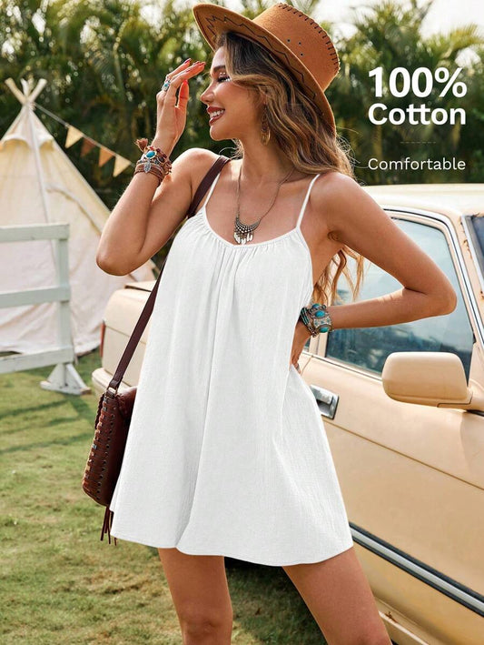 SHEIN VCAY Mono de talla grande de unicolor, tejido y suelto, apropiado para primavera y verano