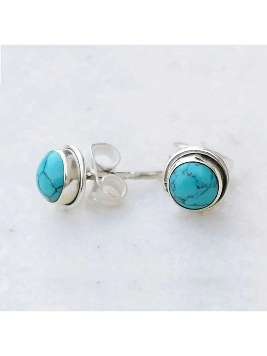 1 par de pendientes de tuerca vintage de turquesa redonda, regalo para mujeres y niñas para bodas, compromisos y fiestas