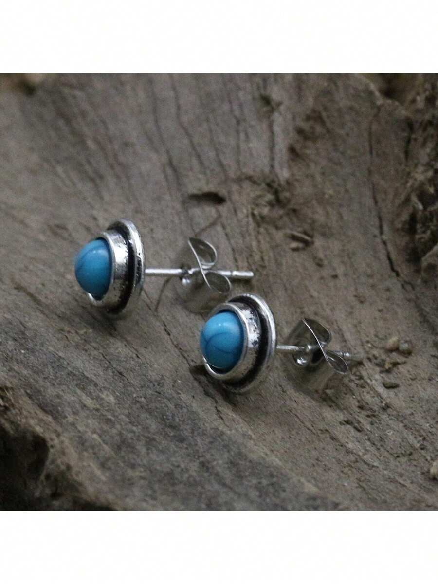 1 par de pendientes de tuerca vintage de turquesa redonda, regalo para mujeres y niñas para bodas, compromisos y fiestas