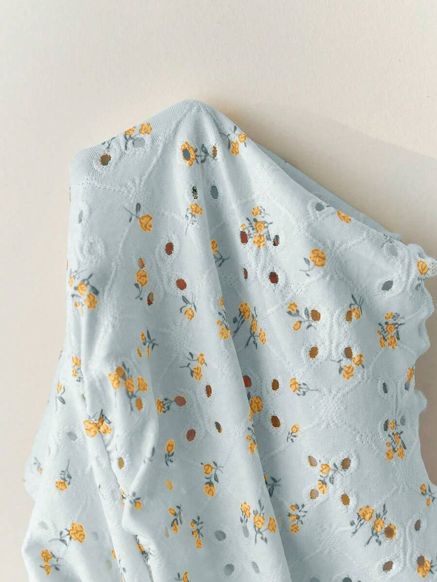 Elamini Camiseta sin espalda con escote en V hueco con estampado de flores diminutas amarillas, sexy y dulce, apta para primavera y verano