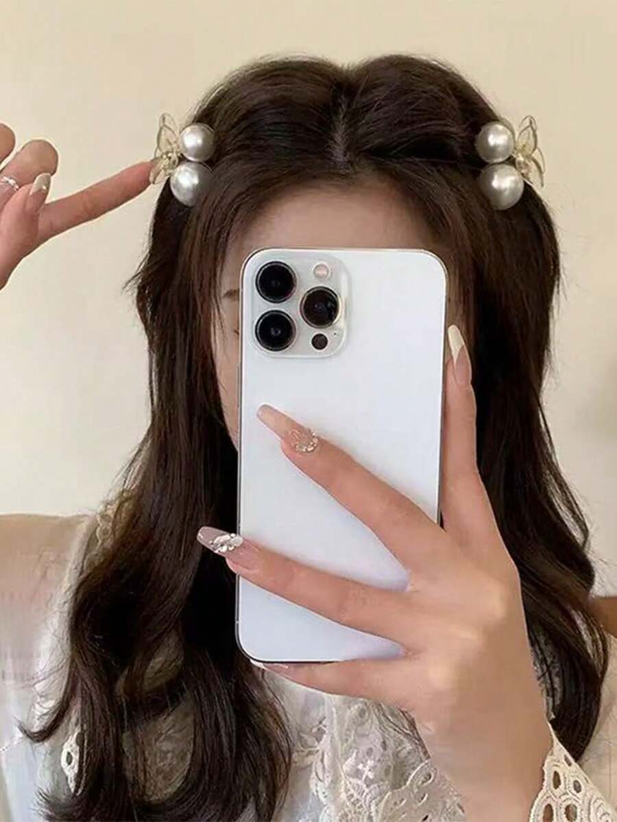 1 pieza Elegante y encantador accesorio de pelo con perla falsa para flequillo lateral y parte posterior de la cabeza, pinzas de verano, pasadores de pelo, pinzas de pelo, pinzas de pelo, pinzas de pelo, accesorios de pelo para mujer para vacaciones