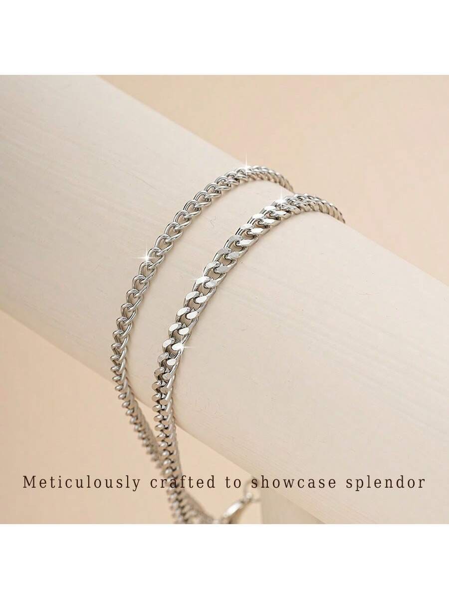 1 pieza Tobillera de metal única, diseño multicapa, tobilleras de cadena gruesa y delgada minimalistas, estilo de calle de moda, conjunto de tobilleras