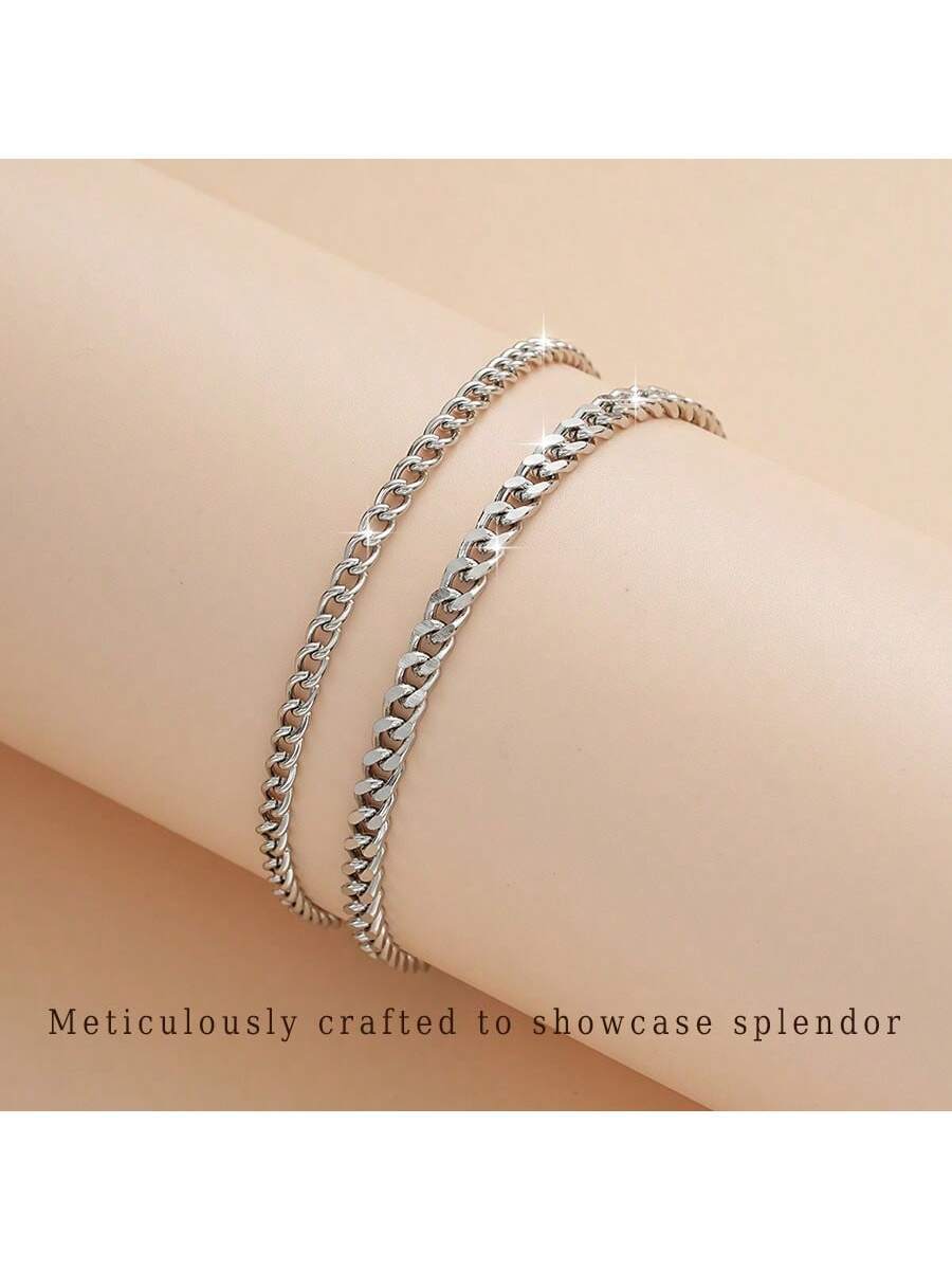 1 pieza Tobillera de metal única, diseño multicapa, tobilleras de cadena gruesa y delgada minimalistas, estilo de calle de moda, conjunto de tobilleras