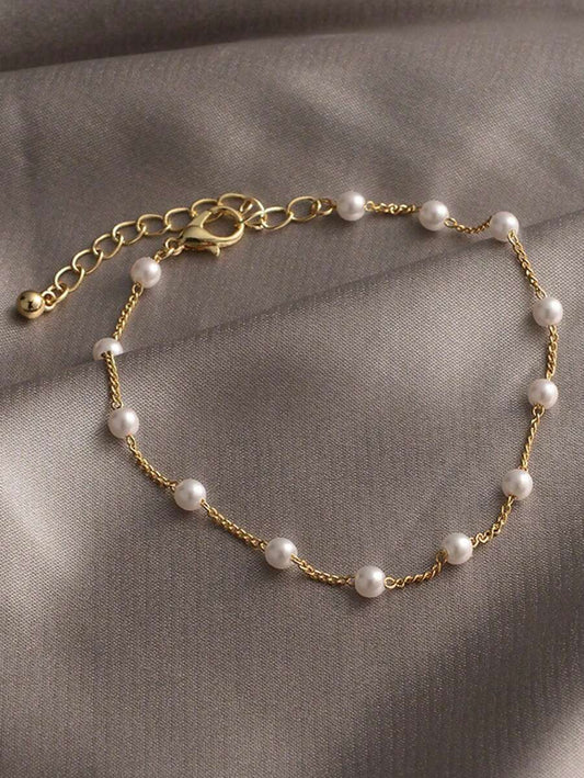 1 pieza Pulsera/Tobillera universal multinivel de perlas, múltiples formas de usar, joyería de perlas versátil para mujeres, estilo INS, pulsera de acero única y elegante, pulsera para pareja (la longitud de la cadena y el número de perlas no es fijo)