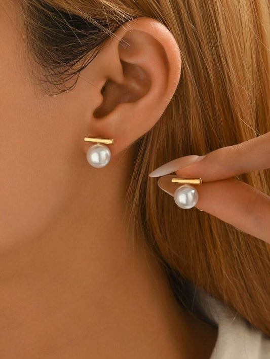 1 par de pendientes de perla de imitación delicados, pendientes de diseño minimalista con elegante estilo inspirado en la naturaleza