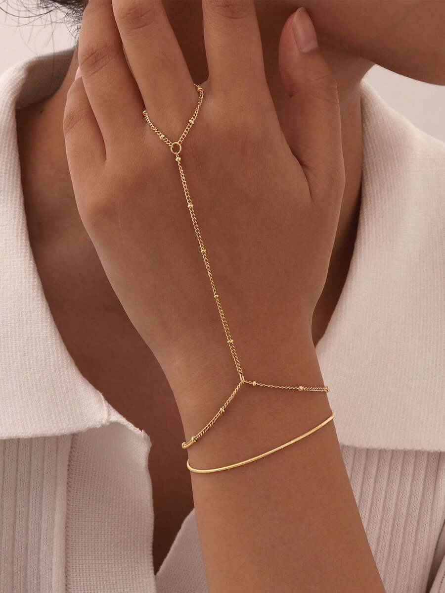 1 pieza Pulsera para nudillos con cadena de metal de labios de moda minimalista