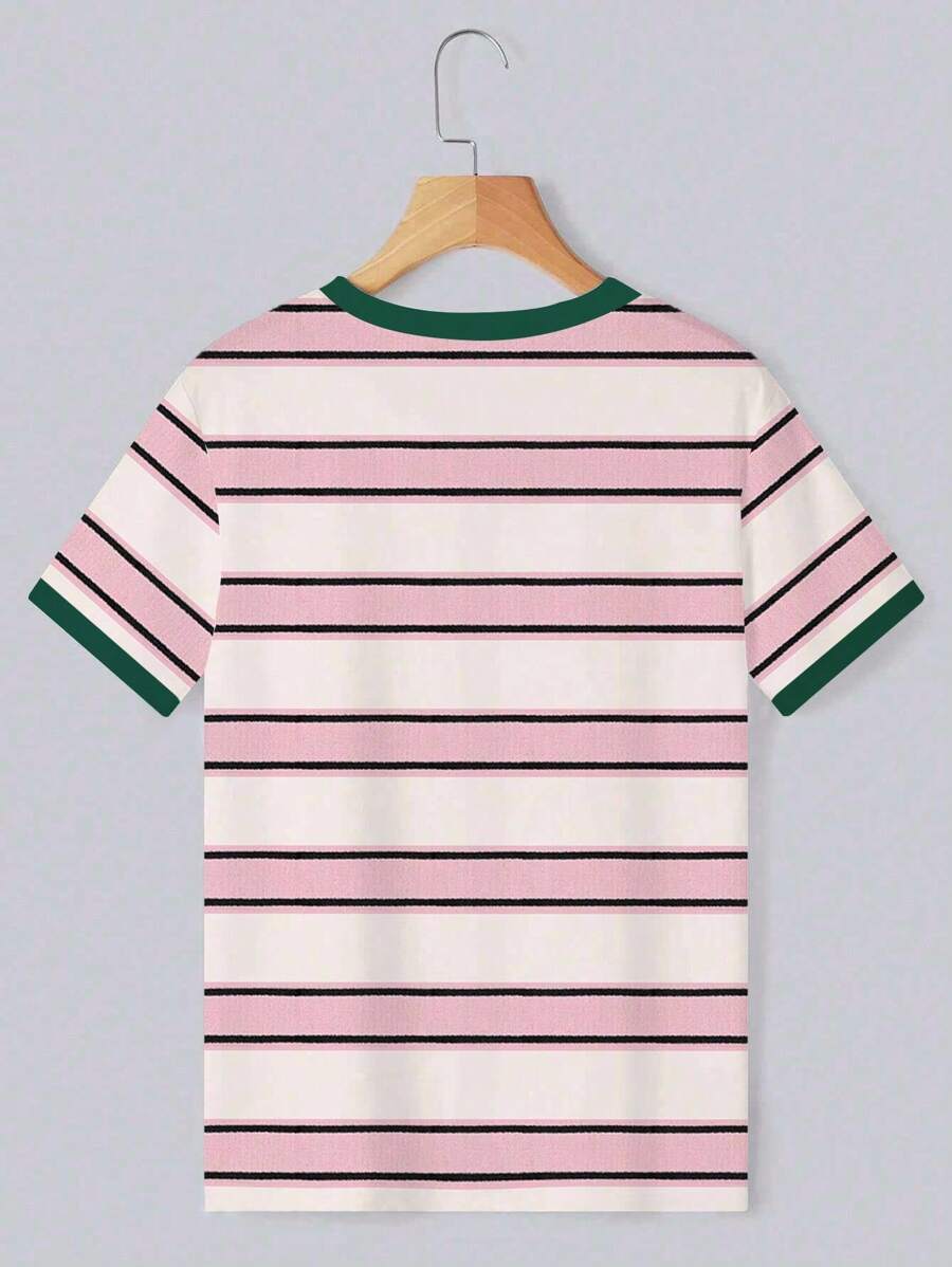 INAWLY Camiseta casual de mujer de manga corta, cuello redondo y rayas de verano