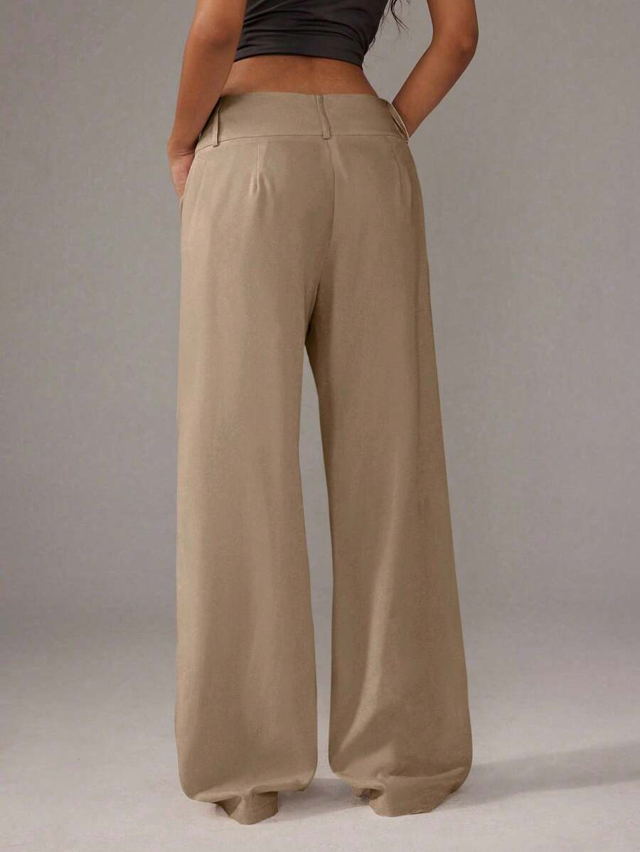 TRNVIE Pantalones rectos de mujer con botones delanteros sencillos, para uso diario casual