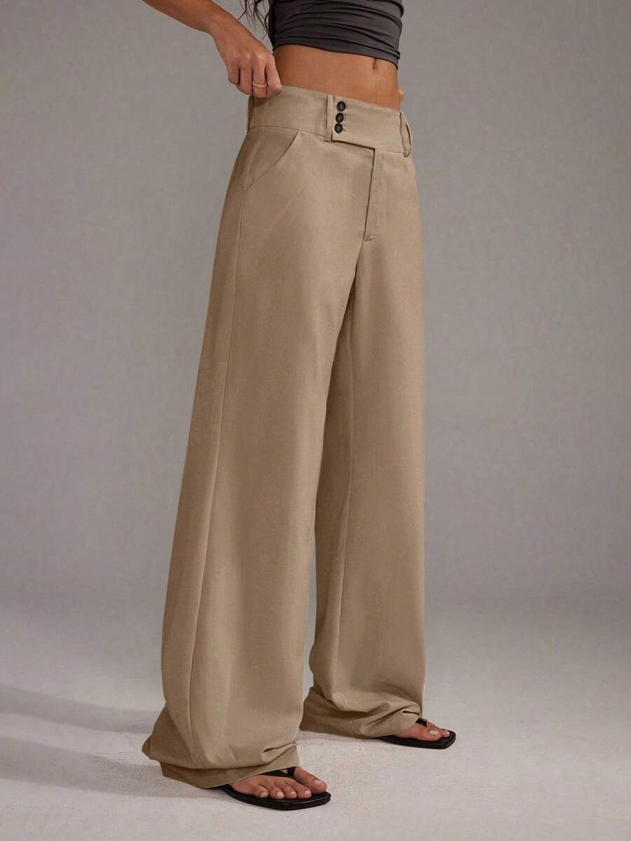TRNVIE Pantalones rectos de mujer con botones delanteros sencillos, para uso diario casual