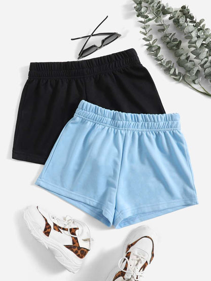SHEIN EZwear 2 paquetes de pantalones cortos deportivos elásticos de cintura sólida