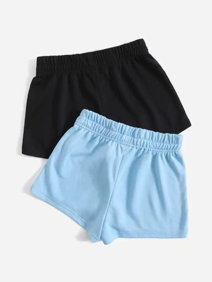 SHEIN EZwear 2 paquetes de pantalones cortos deportivos elásticos de cintura sólida
