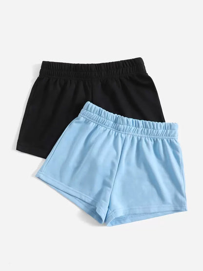 SHEIN EZwear 2 paquetes de pantalones cortos deportivos elásticos de cintura sólida