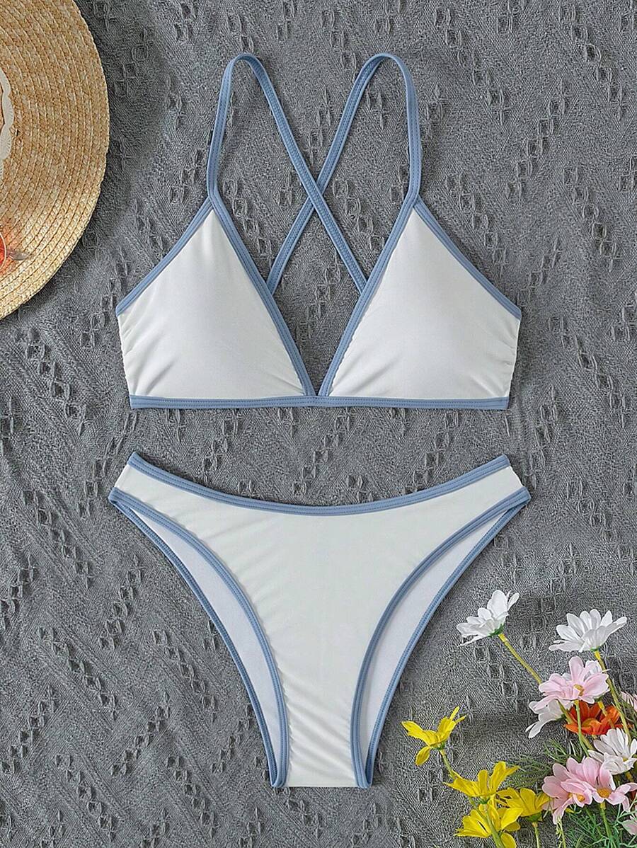 Swim Mod Conjunto De Bikini De Cintura Alta Con Bloque De Colores Y Borde En Contraste