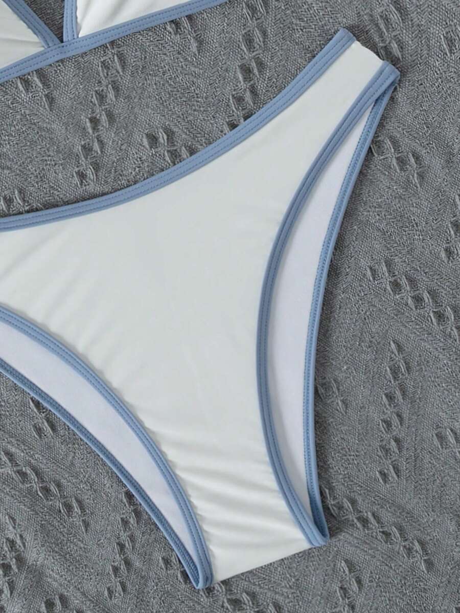 Swim Mod Conjunto De Bikini De Cintura Alta Con Bloque De Colores Y Borde En Contraste