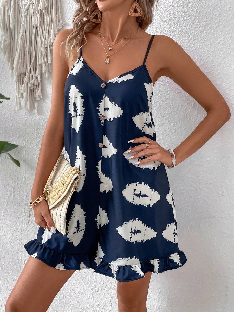 Breezaya Mono De Tirantes De Espagueti Estampado De Moda Para Mujer