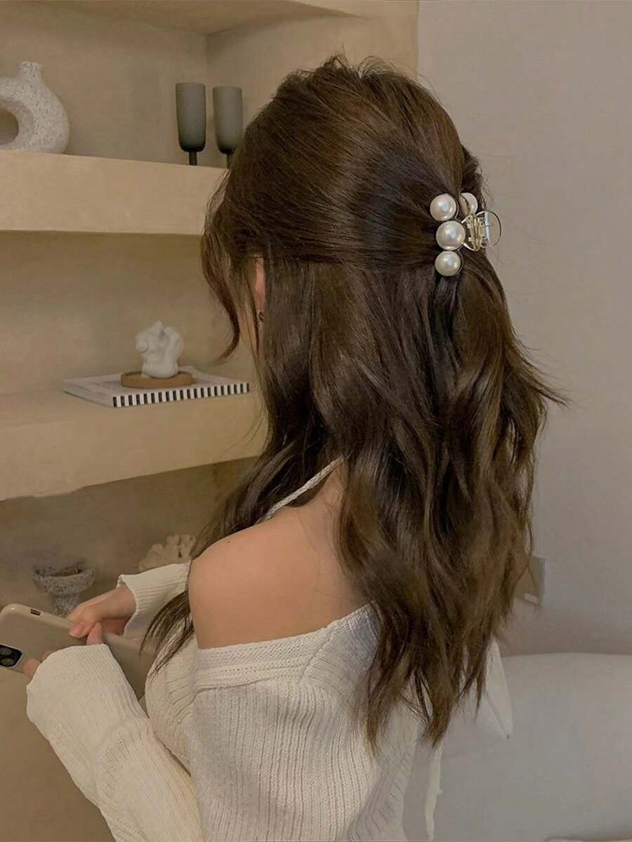 1 pieza Elegante y encantador accesorio de pelo con perla falsa para flequillo lateral y parte posterior de la cabeza, pinzas de verano, pasadores de pelo, pinzas de pelo, pinzas de pelo, pinzas de pelo, accesorios de pelo para mujer para vacaciones