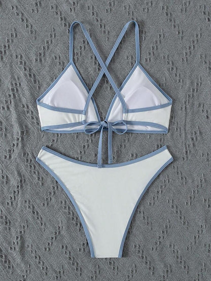 Swim Mod Conjunto De Bikini De Cintura Alta Con Bloque De Colores Y Borde En Contraste