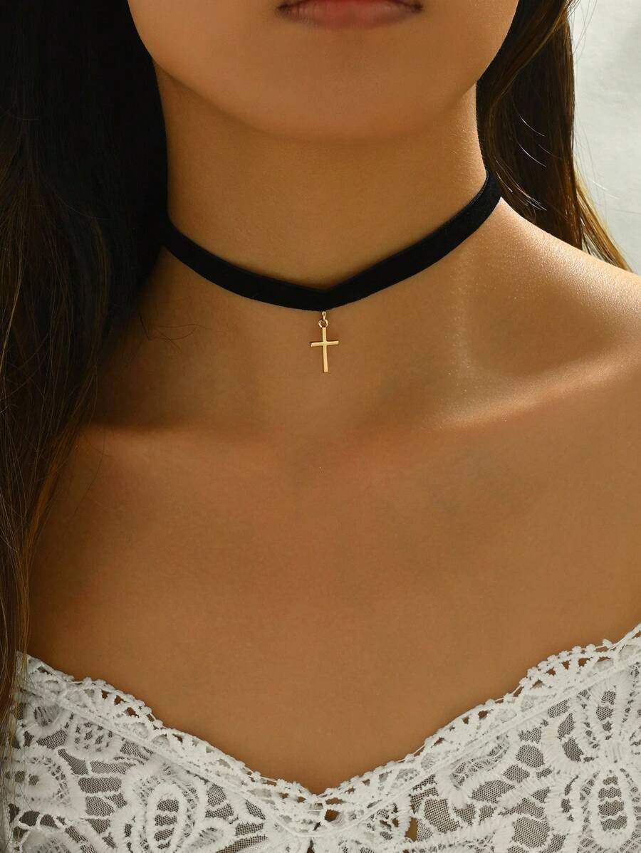 1 pieza Elegante y sexy collar gargantilla negro de una sola capa, minimalista y versátil, adecuado para uso diario y en vacaciones por las señoras