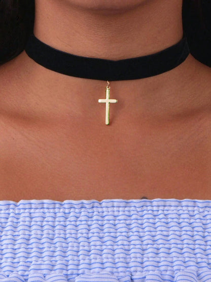 1 pieza Elegante y sexy collar gargantilla negro de una sola capa, minimalista y versátil, adecuado para uso diario y en vacaciones por las señoras