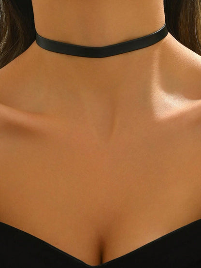 1 pieza Elegante y sexy collar gargantilla negro de una sola capa, minimalista y versátil, adecuado para uso diario y en vacaciones por las señoras