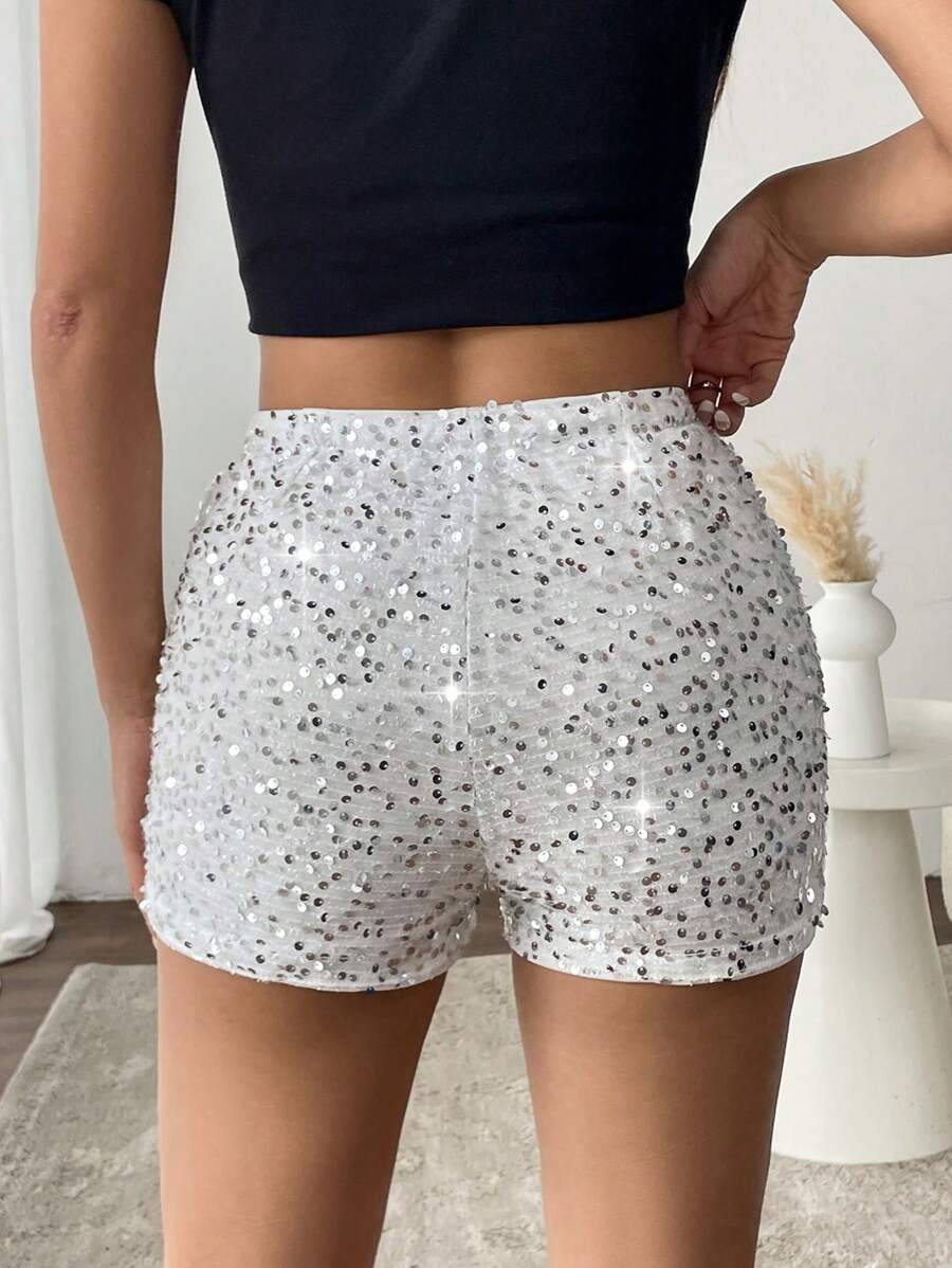 SHEIN EZwear Pantalones cortos de moda de verano con decoración de lentejuelas