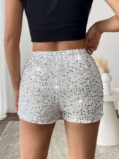 SHEIN EZwear Pantalones cortos de moda de verano con decoración de lentejuelas