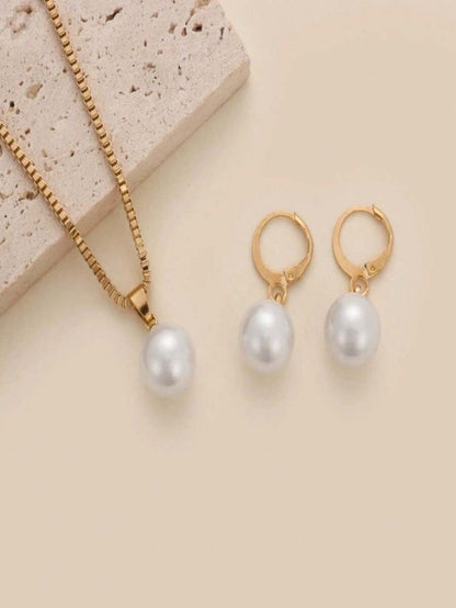 Juego de 3 piezas de collares y aretes de perlas sencillos, adecuado para uso diario, festivales y fiestas de mujeres