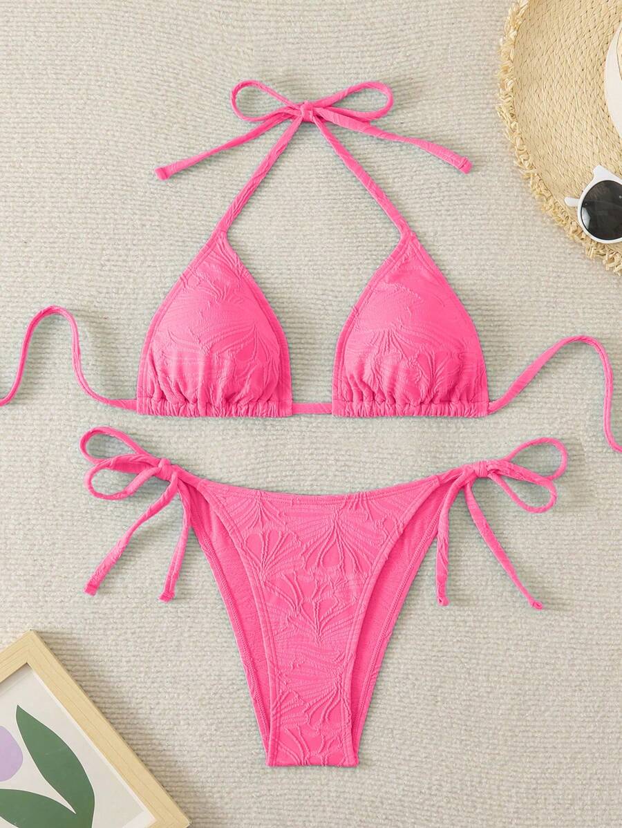 Conjunto de bikini de verano sexy para mujer de tela especial con halter anudado