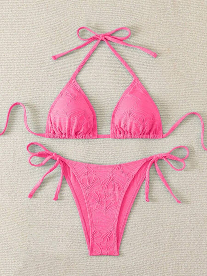 Conjunto de bikini de verano sexy para mujer de tela especial con halter anudado