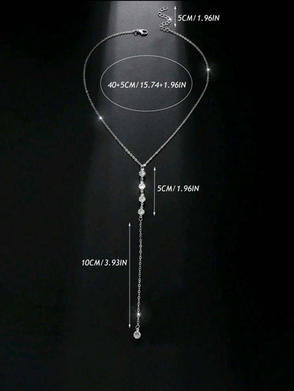 1 pieza Collar en forma de Y con diamantes de plata de moda y sexy para mujeres, collar largo brillante de plata glamoroso para niñas, joyería preciosa para fiesta para mujeres, adecuado para uso en fiestas y como regalo para mamá