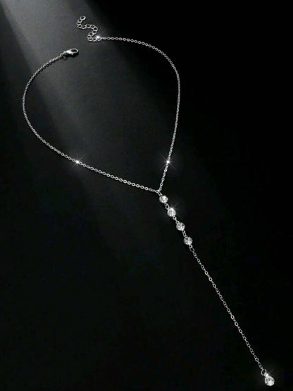 1 pieza Collar en forma de Y con diamantes de plata de moda y sexy para mujeres, collar largo brillante de plata glamoroso para niñas, joyería preciosa para fiesta para mujeres, adecuado para uso en fiestas y como regalo para mamá